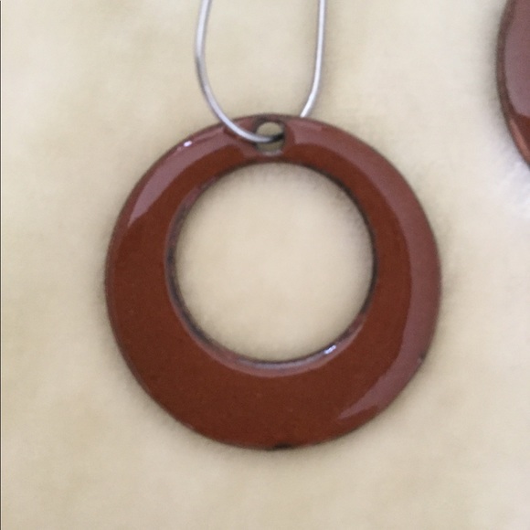 Hoop brown retro boho enamel metal earrings - Picture 2 of 3